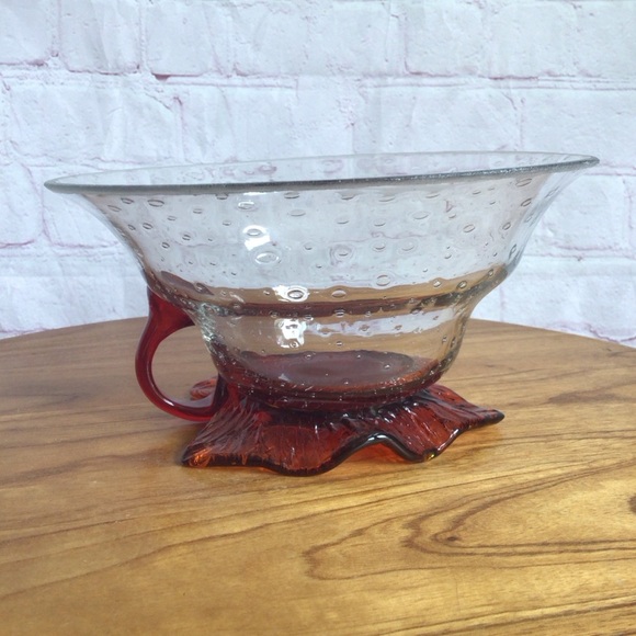 Vintage Elegant Red Leaf Glass Decor Accent Bowl - Picture 5 of 10